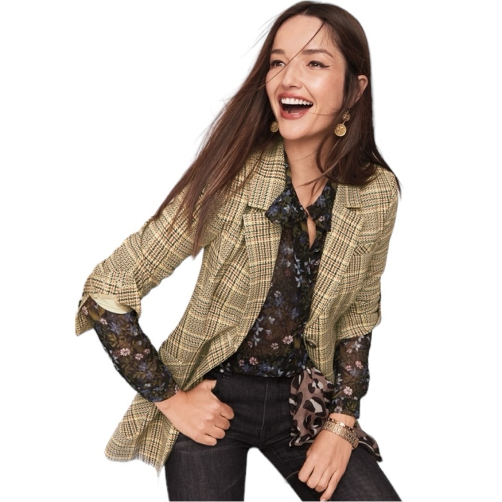 Cabi 3548 Pastime Beige Brown Oversized Long Plaid Blazer 4
